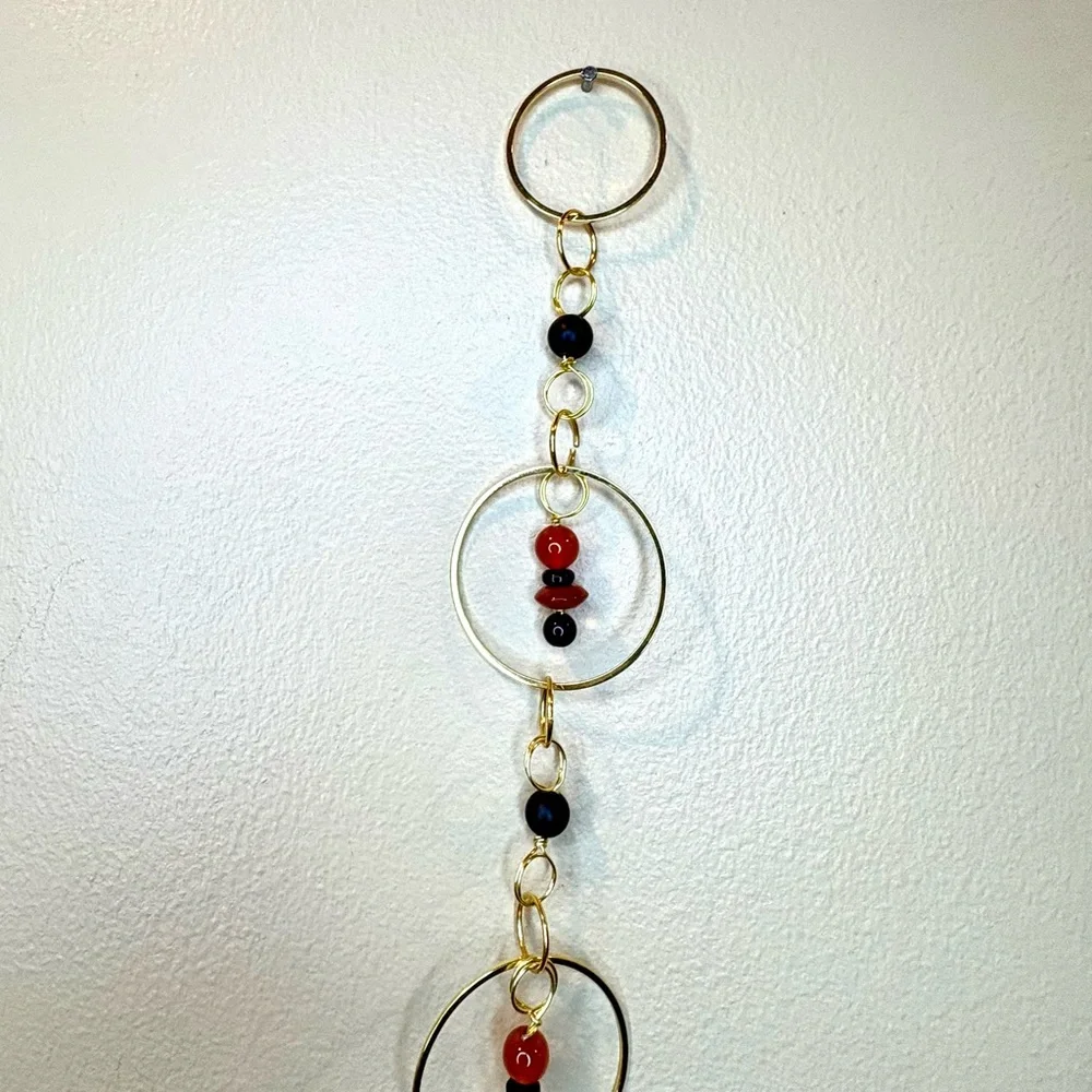 Handmade One of a Kind Crystal Gemstone Wall Hanging Carnelian & Black Onyx